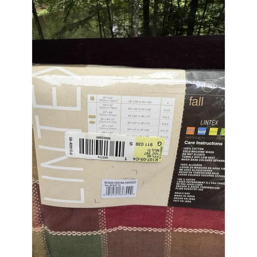 Lintex 100% Cotton Plaid Tablecloth Thanksgiving Dobby Plaid 60”X 120” NEW